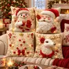 Funda de almohada con estampado de oso dorado, muñeco de nieve y árbol de Navidad temática de regalo, Funda de cojín decorativa para sofá y dormitorio de Navidad