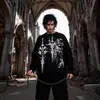 Tricô Transfronteiriço Novo Outono e Inverno Tricô Solto Retrô Americano Tricô Cruzado Estampado Gótico Tricô Quente