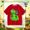 Camiseta Infantil de Manga Curta Creeper Minecraft Meninos e Meninas Roupa de Verão Algodão Puro Fresca Desenho Animado Versátil Blusa de Meia Manga