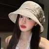 Sombrero de Pescador Floral Retro Estilo Coreano para Mujer Primavera Verano Liso Versátil Sombrero de Cubo Ala Ancha Protección Solar Hace que la Cara Parezca Más Pequeña Sombrero Cubo