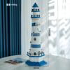 Farol Listrado Azul e Branco Grande Farol Marítimo Torre de Observação Estilo Mediterrâneo Decorações para Casa Enfeites Madeira Feita à Mão