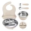 Talheres de Silicone e Aço Inoxidável 304 para Crianças Prato de Jantar Destaque Tigela Suplementar Babador Antiqueda Kit de Alimentação Amazon