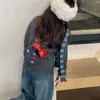 Bolsa de Mezclilla para Mujer con Lazo de Dibujos Animados Nueva Moda Gato Bordado Mini Portátil Cruzado Billetera para Monedas Infantil