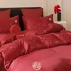 Conjunto de Roupa de Cama de Casamento Chinês Felicidade Dupla Quatro Peças Novo Casamento Lençol Vermelho Capa de Edredom Quarto de Casamento Festivo Roupa de Cama Vermelha Grande para Casamento