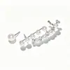 Amazon Transfronterizo Nuevo Estilo Pendientes Asimétricos de Perla con Zirconia y Aguja de Plata, de Moda y Elegantes, Clip para Oreja Fresco y Sencillo, Set de Dos Piezas