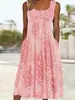 Vestido de Tamanho Europeu para Comércio Exterior Transfronteiriço, Vestido Regata Vintage de Gola Redonda, Estilo Casual Solto para Férias, Vestido Sem Mangas com Bolso Estampado