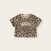 Camisetas de Manga Corta de Verano para Niños y Niñas, Elegantes Tops de Moda Coreana para Niños con Estampado de Letras y Leopardo, de Celebridad de Internet