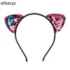 Accesorios Europeos y Americanos para el Cabello de Doble Cara con Lentejuelas Orejas de Gato Diadema de Tela para Niños Diadema Negra de Franela con Lentejuelas