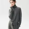 Cardigan de Caxemira Estilo Old Money para Mulheres, Suéter de Tricô de Gola Alta Outono/Inverno, Pulôver, Fechamento com Botões, Top Quente, Camada Base