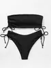 Traje de baño de color sólido con corte transfronterizo Bikini para mujer Nuevo Sexy Europeo y Americano sin tirantes Ajustado Fruncido Traje de baño de alta gama para mujer