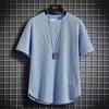 Camiseta Masculina de Manga Curta, Verão, Caimento Solto, Padrão Simples de Waffle, Top Casual Versátil Branco Fino, Transfronteiriço
