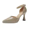 [Procesamiento Personalizado] Zapatos de Tacón Alto con Plataforma Impermeables Cómodos para los Pies, Sandalias de Tacón de Aguja con Punta Fina de Charol Estilo Francés con una Sola Tira y Punta Cerrada