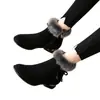 Botines cortos de invierno para mujer con forro polar, botas de algodón de cuero ante, tacón bajo, suela suave, elegantes botas con lazo ribeteado de pelo, zapatos de algodón para mujer