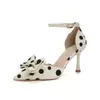 6693-9-238 Sandalias de Puntiagudas con Tacón Fino y Correa, Estilo Francés Suave, Zapatos de Salón para Combinar con una Falda