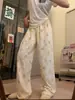 Calça de Pijama Xadrez de Camadas Alta Feminina Fina para Caminhada Simples Casual Solta Usável Super Longa para Casa