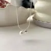 Colar Minimalista de Pérolas em Bola Estilo Coreano, Delicada Corrente de Osso de Cobra Prateada para Clavícula, Colar Versátil para Vestidos Florais de Verão