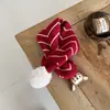 Bufanda de cuello cruzada roja para niños, calentador de cuello vintage de jacquard con estampado de lunares y rayas en forma de corazón, bufanda de cuello cálida para otoño e invierno