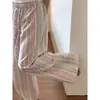 Calça de pijama listrada color block doce estilo coreano e feminino para mulheres, verão solta de perna larga casual versátil para casa adequada para uso ao ar livre