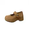 Zapatos Mary Jane de Gamuza con Suela Gruesa para Aumentar la Altura para Mujer Otoño e Invierno 2025 Zapatos Retro Birkenstock con Velcro Calzado Plano Cálido con Forro de Lana