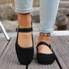 2026 Novos Sapatos Mary Jane Quadrados Retrô Femininos Sola Plana Tira Única com Fivela Sapatos Casuais Versáteis Loafers Comércio Exterior Tamanhos Grandes