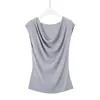 Blusa de tricô Huangzheng estilo coreano com decote drapeado suave para mulheres, verão 2026, elegante, em camadas, justa, sem mangas, base