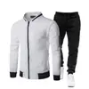 Conjunto de moletom de cor sólida com zíper e mangas compridas para outono e inverno, esportivo casual, calça e moletom, em estoque