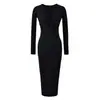 Vestido Tricotado Decote V Profundo Slim Fit para Mulheres, Novo Estilo Primavera e Outono 2026, Estilo Puro e Sedutor, Vestido Longo com Mangas Longas e Caimento Bodycon