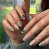 Uñas Portátiles con Gradiente Verde Fresco, Arte de Uñas Floral de Verano, Piezas de Uñas Portátiles con Forma de Almendra, Uñas Postizas al por Mayor