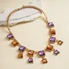 Arete y Collar de Flor de Pedrería Geométrica Gota de Agua Transfronterizo Europeo y Americano Estilo Palacio Retro Conjunto de Joyería de Lujo Ligero de Moda para Mujer