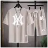 Camiseta de Manga Corta Waffle Guapo 2024 para Hombre Verano Falso Dos Piezas Tendencia Marca Juventud Casual Deportiva Traje para Hombre