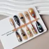 Diabo de Natal Gatinho Preto Usando Unhas Graffiti Feito à Mão Estilo Europeu e Americano Doce Cool Menina Quente Adesivo de Unha Manicure 10 Peças