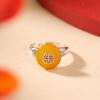 Joyería Yuebao Plata Esterlina S925 Ámbar Estilo Étnico Vintage Patrón Auspicioso Anillo Hebilla de Seguridad Anillo Abierto