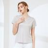 Primavera e Verão Nova Seda V-neck manga curta Camiseta Feminina Cor Sólida All-match Mulberry Seda Malha Folded Collar Base Shirt Loose Top