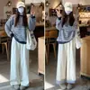 Pantalones de Cuadros Color Café de Pierna Ancha para Mujer, Nuevo Estilo Primavera y Otoño 2025, de Tiro Alto, Holgados, Casuales, con Caída, Pantalones Rectos de Alta Gama
