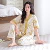 Pijama Feminino Verão Algodão Puro Pulôver Manga Curta Calças Conjunto Casual Roupa para Sair Mãe Roupa de Casa Traje de Verão