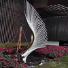 Escultura de Asa de Aço Inoxidável para Exterior, Metal Oco, Cauda de Fênix Abstrata, Formato de Espelho, Ornamento de Fonte de Água