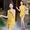 Conjunto de Dos Piezas Estilo Chino Nuevo 2025 para Mujeres Menudas, Traje de Shorts sin Mangas, Algodón y Lino, Nuevo Estilo Chino de Verano