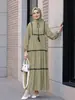 M397 # Ropa Turca Transfronteriza para Mujer con Lazos de Borlas, Mangas de Linterna de Largo 9/10, Vestido con Empalme de Cinta y Falda de Volantes.