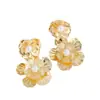 Pendientes europeos y americanos de joyería retro de flor tridimensional con perla, pendientes dorados exagerados, joyería femenina de alta gama