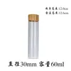 Frasco de Tubo de Rosca 30mm Tampa de Bambu Frasco Reagente Frasco de Vidro Transparente Frasco Cordyceps Múltiplas Especificações Armazenamento de Chá Frasco Vazio