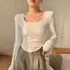 Camiseta térmica básica versátil de color liso con manga larga para mujer, nueva para otoño e invierno, corte ajustado, adelgazante, cálida, top base