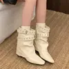 Botines de tacón grueso para mujer con hebilla de cinturón estilo coreano, nuevas botas de moda Otoño/Invierno 2026, botines tachonados, botines cortos de gamuza