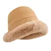 Gorro de felpa transfronterizo para mujer, gorro de pescador de invierno, gorro mongol engrosado y forrado de forro polar, a prueba de viento, protector de orejas, sombrero de cubo cálido
