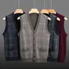 Colete Masculino de Tricô Grosso com Gola V, Novo Estilo Outono/Inverno, Cardigan Suéter Quente Casual da Moda para Meia-Idade e Idosos