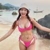 Estilo Coreano Transfronteiriço Contrastante Decotado Sexy Biquíni Dividido para Seios Grandes e Pequenos Fato de Banho Biquíni Fato de Banho Feminino