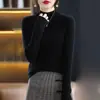 Top de punto de manga larga para otoño e invierno transfronterizo, nueva y elegante camiseta básica acanalada de ajuste ceñido para mujer, suéter de cuello alto