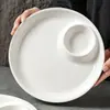 Plato Redondo Dividido para Dumplings con Plato Integrado y Plato para Salsa para Dipear, Bandeja para Dumplings con Plato para Salsa para Dipear