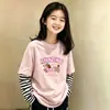 Camiseta de Manga Larga a Rayas de Algodón Puro Estilo Coreano para Niñas 2026 Nuevo Estilo Primavera/Otoño Talla Mediana a Grande Infantil Holgada Camiseta Básica de Cuello Redondo