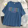 Camiseta Feminina com Estampa Gráfica de Aventura de Verão Respirável Verão Street Suave Roupas Gola O Manga Curta Algodão