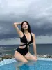 Novo Biquíni Maiô Slimming de Cor Pura Sexy Peça Única Sexy para Fonte Termal Sem Costas Férias na Praia Biquíni com Recortes